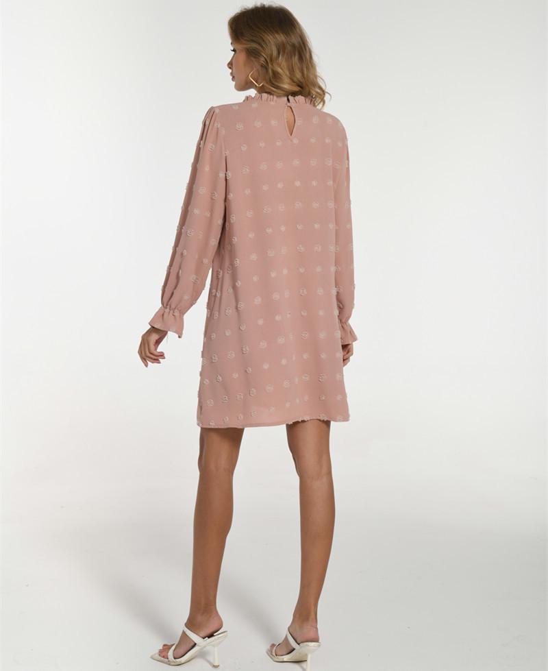 Abito Lungo da Donna alla Moda 2026 con Ricamo a Bolle, Pompon e Tessuto Jacquard a Manica Lunga