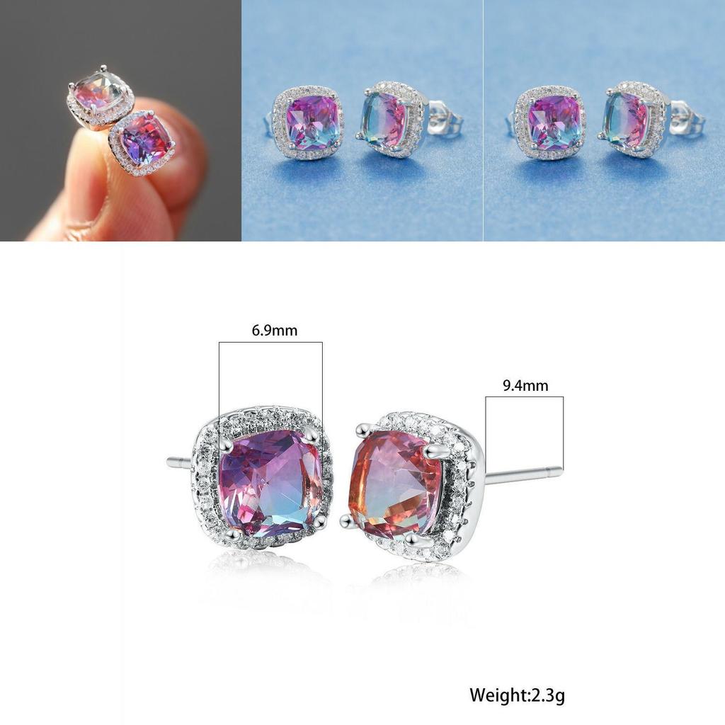 Geometric Statement Earrings With Rainbow Cubic Zirconia For Fashion Jewelry Lovers