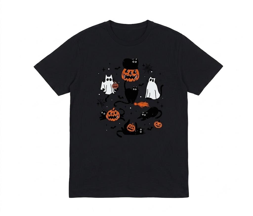 Halloween Ghost Cats V10 Ghost Black T Shirt Gift For Friends