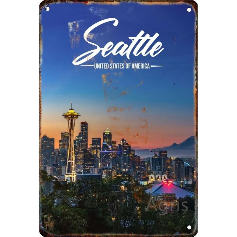 Cityscape Travel Metallschild, Urbanes Landschafts-Wanddekor 20x30cm