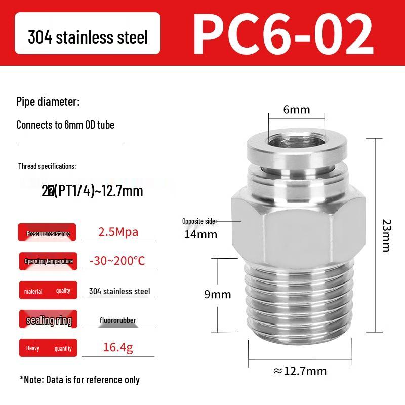 304 Stainless Steel Pneumatic Quick Push-in Connector, PC16-06/PC8-02 Swivel Elbow, PL6-M5/04