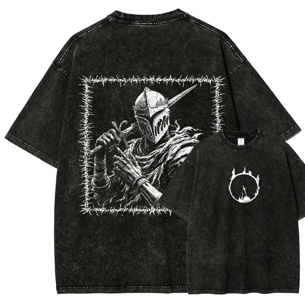 2026 Klasická Akční Hra na Hraní Rolí Dark Souls Periferie Potisk Tričko Street Harajuku Muži Ženy Retro Prané Bavlna Nadměrná Velikost Top