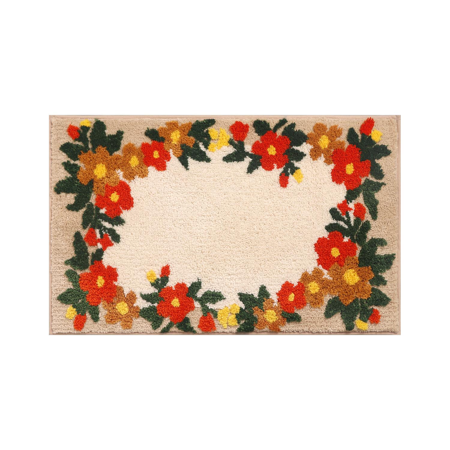 Bathroom Absorbent Floor Mat, Door Mat, Non-slip and Dirt-resistant Flocking Carpet, Bathroom Flower Tufted Foot Mat 50*80CM