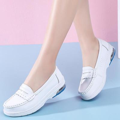 Echtes Leder Damen Plateau Schuhe Wedges Ausgehöhlt Damen Freizeitschuhe Weiß Bequeme Flache Arbeitsschuhe Größe 35-41
