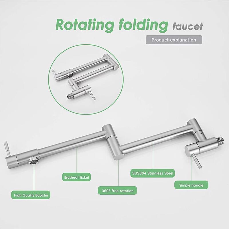 Wandmontierter Klapp-Küchenhahn aus Edelstahl