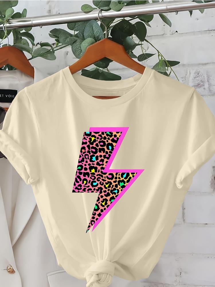 Unisexs Cheetah And Neon Lightning Pattern TShirt Unisexs ShortSleeved Round Neck Casual Top Cheetah Print Clothing