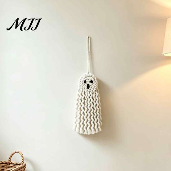 Handmade Cotton Rope Ornament Ghost Hanging for Halloween, Indoor Outdoor Unique Halloween Gift Friends Pendent Front Door Window Wall Yard