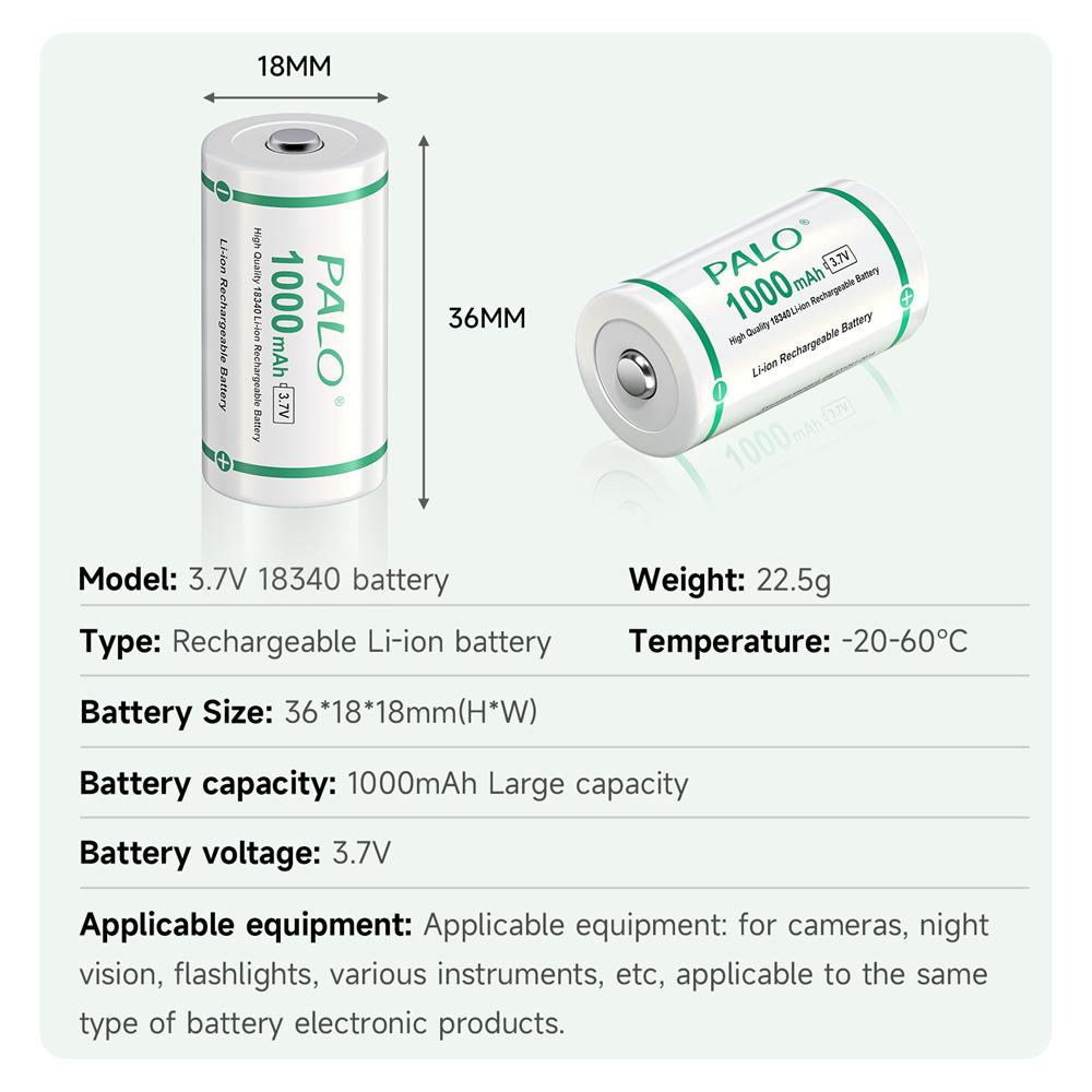PALO 1000mAh 18350 Lithium Ion Battery 3.7V Rechargeable Li-ion 18350 Cells With Nickel Sheet for Electric Flashlight Toothbrush