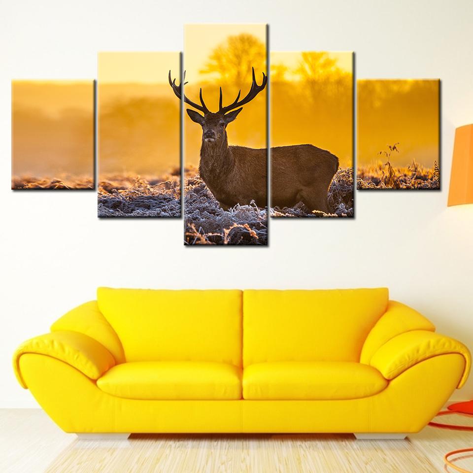 5 piece HD canvas Animal Deer in golden sunshine Canvas picture painting decor print Modular poster wall art Home Decor