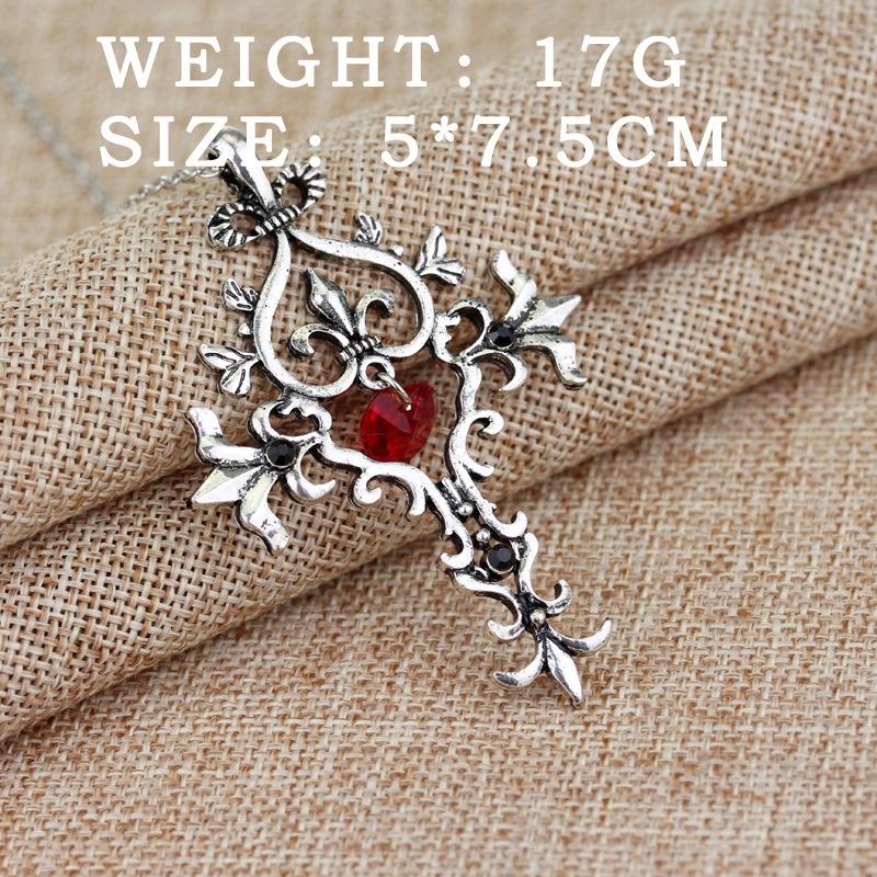 

Ожерелье «Дневники вампира», модное винтажное ожерелье с подвеской в ​​форме священного сердца, драгоценного камня и кристалла, крест, длинная цепочка