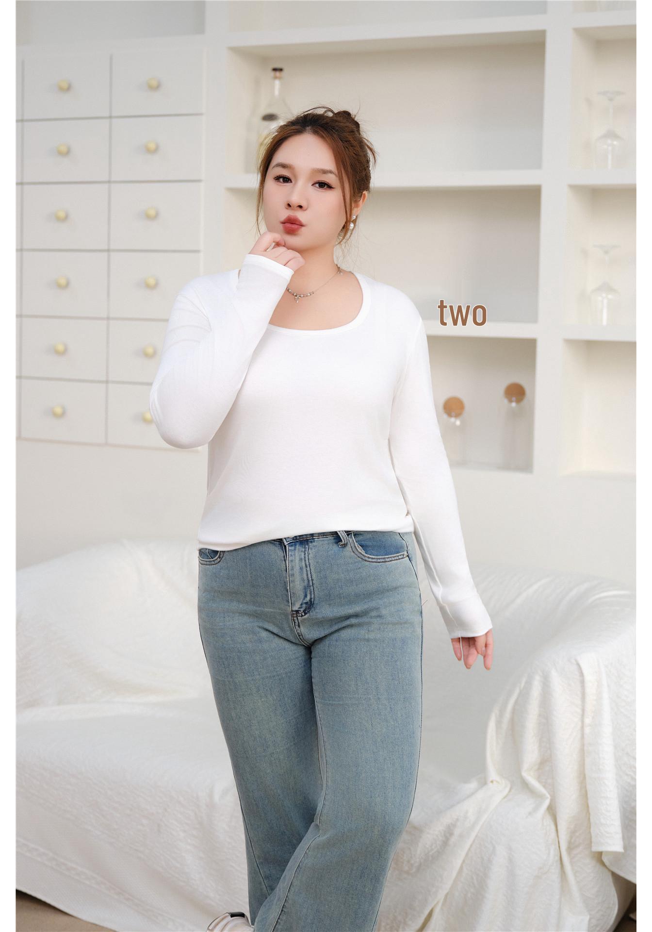 

Plus Size Women s Modal Long Sleeve U-Neck T-Shirt - Loose Fit for Curvy Figures 2XL (110-125 jin)