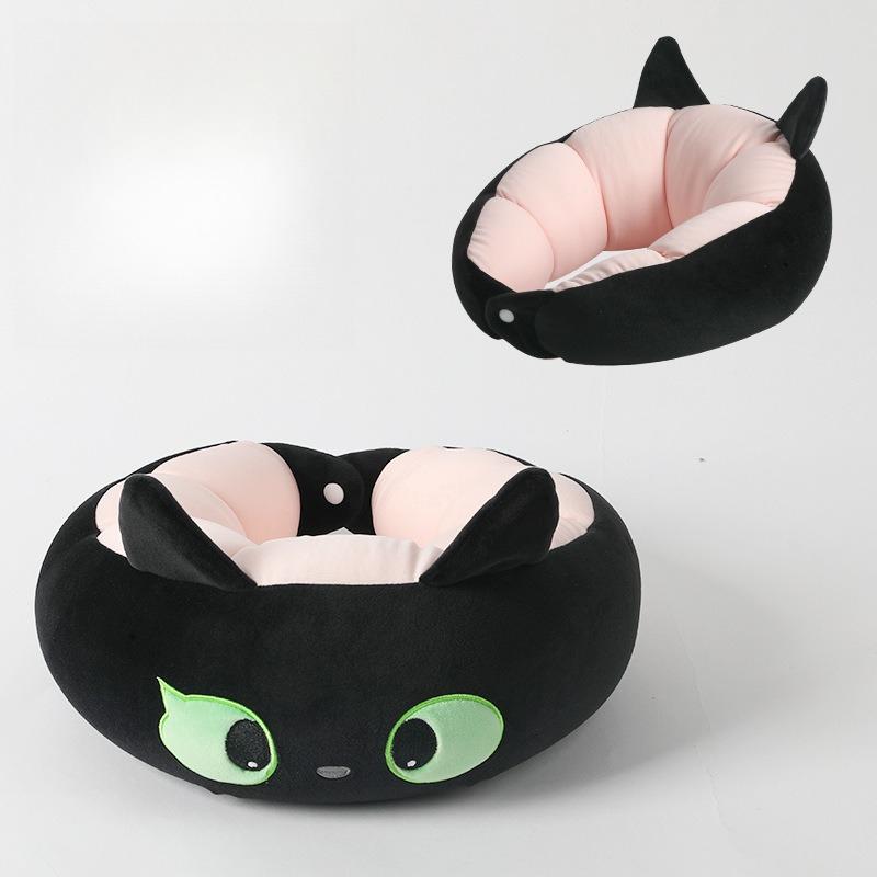 Cartoon U-shaped Pillow Foam Particle Neck Pillow Black Cat Series Company Nap Pillow Hooded Travel Neck Pillow розовый