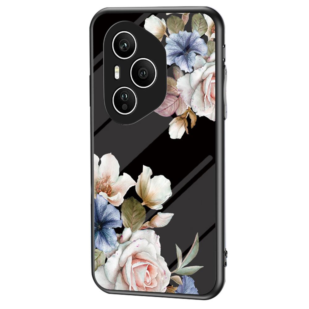 For Honor 400 Pro 5G (Global) Case Floral Pattern TPU+Tempered Glass Protective Phone Cover