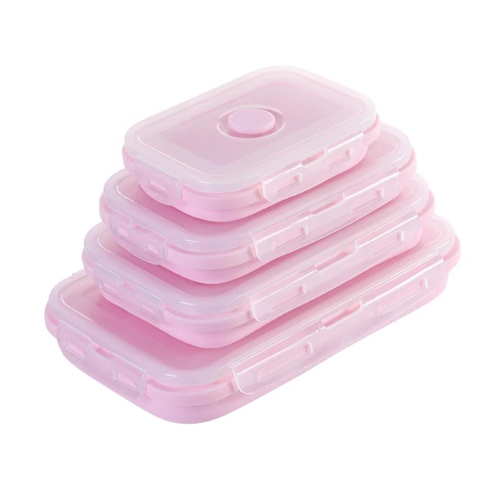 with Lid Collapsible Silicone Food Container Rectangle Food Storage Box Lunch Box Refrigerator