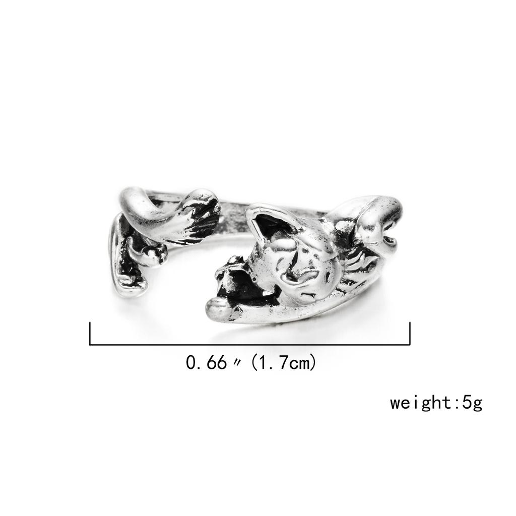 Vintage Cute Cat Ring For Women Cat Ear Adjustable Opening Finger Rings Goth Trendy Silver Color Animal Rings Party Jewelry Gift
