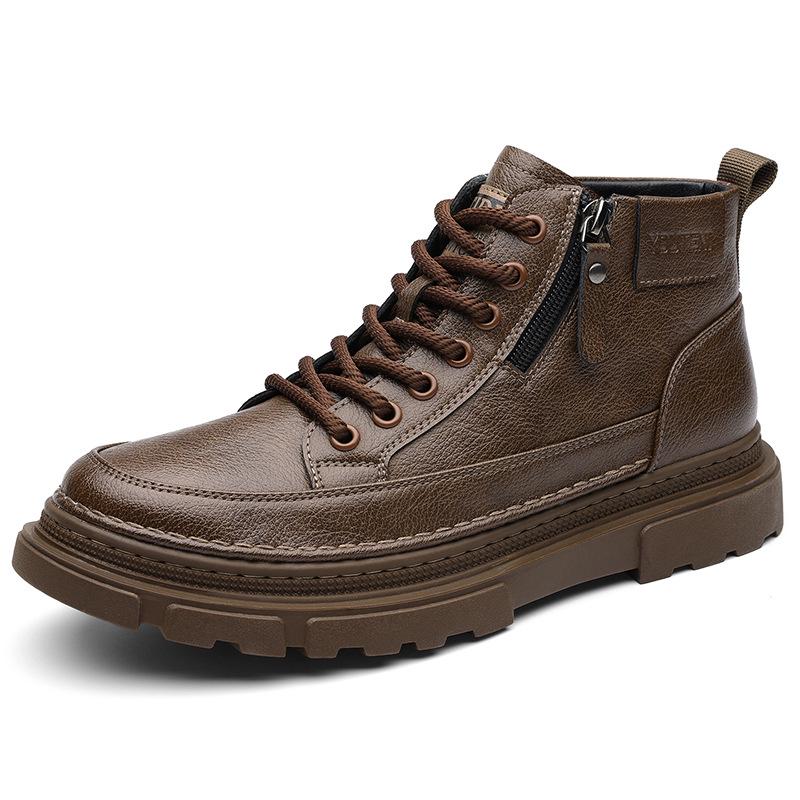 

2025 Autumn/Winter Men s Vintage Mid-Top Martin Boots - Fleece-Lined Warm Leather Sneakers 43