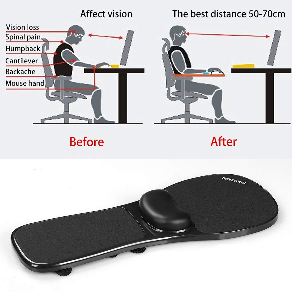 Reposabrazos Alfombrilla de Ratón Se Puede Fijar a Silla Fácil de Instalar, (Negro)