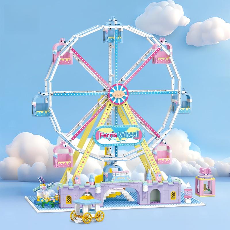 1646Pcs Electric Rotating Ferris Wheel Home Decor Creative Ornament Moc Building Blocks Set Assembly Toy Kids Birthday Gift