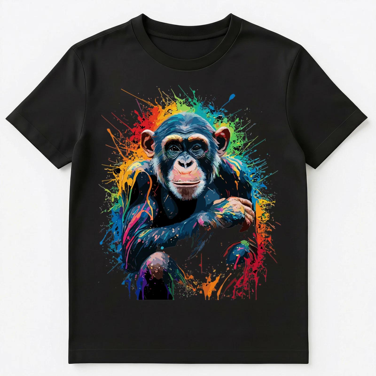 

Colorful Paint Splash Chimpanzee Art Graphic Unisex T-Shirt XL