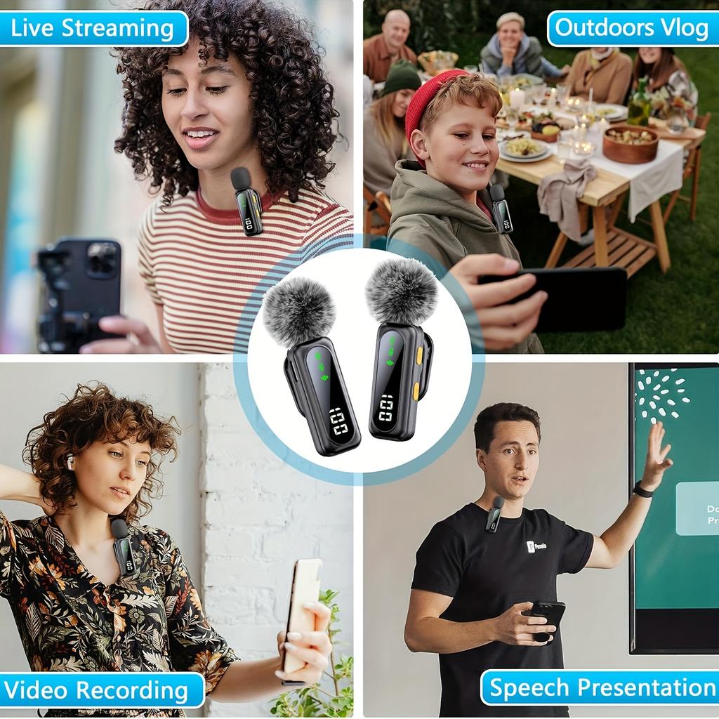 high qualityHITOZON Professional Wireless Lavalier Microphone with LED Power Display, Plug & Play, USB-C, Rechargeable Battery, Ideal for Content