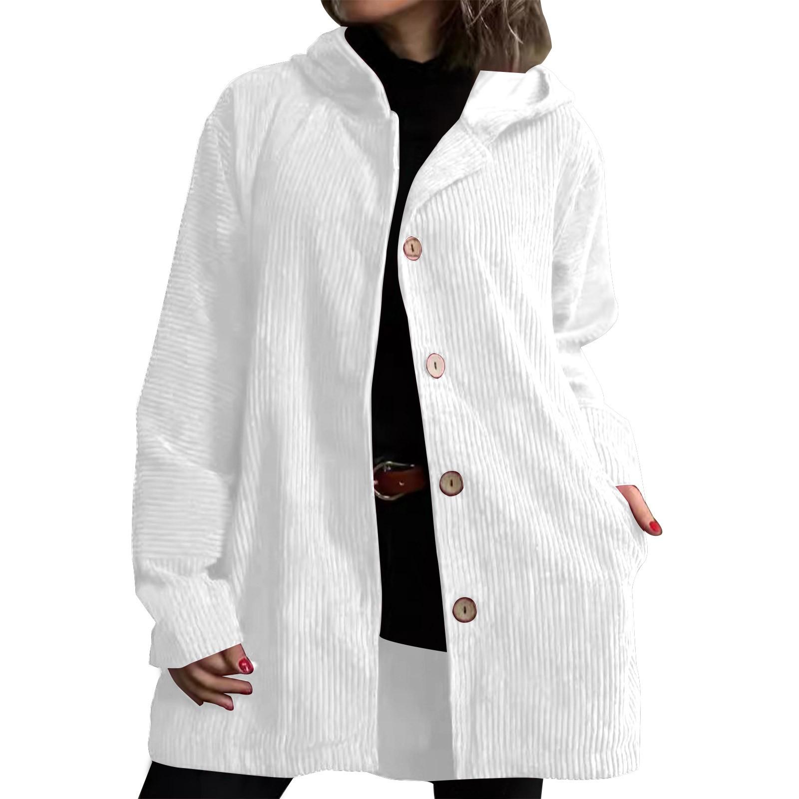 

Женская свободная повседневная однотонная куртка с капюшоном, длинными рукавами, на пуговицах, с карманами XL белый