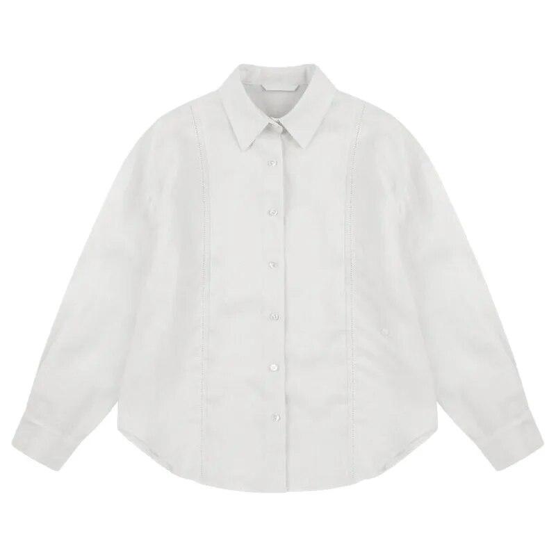 

Johnature Весенняя рубашка с французским вырезом и вышивкой, свободный топ с длинным рукавом, женские повседневные рубашки S белый