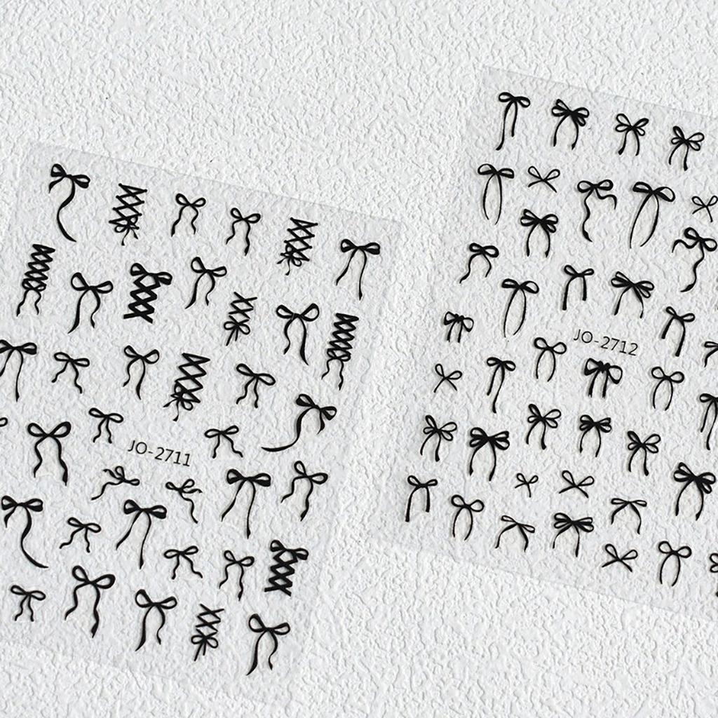 3D Black Red Pink Nail Stickers Bowknot Nail Decals Ribbon Butterfly Knot Self Adhesive Nail Sliders DIY Manicure Decorations