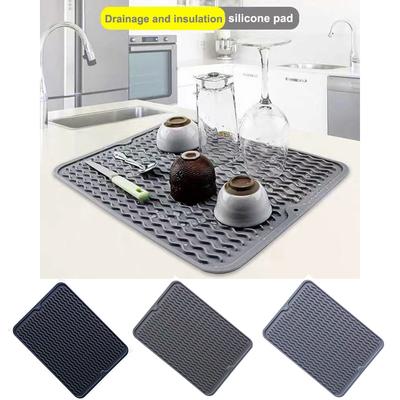 Tapete de secagem de silicone Tapete de secagem de utensílios de mesa de silicone Tapete resistente ao calor e antiderrapante Tapete de mesa de jantar Tapete de drenagem de cozinha