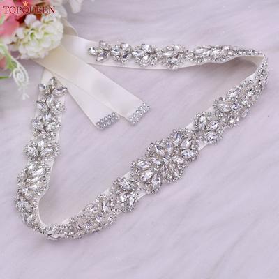 TOPQUEEN S75 Bridal Wedding Dress Belt Silver Rhinestones Crystal Elegant Luxury Handmade Beaded Bridesmaid Women Dresses Belt