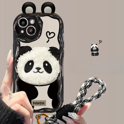 Anwendbar auf Apple 15promax Handyhülle IPhone 14/13 Niedliches Plüsch-Panda-Lanyard 11/12 Silikon Weich