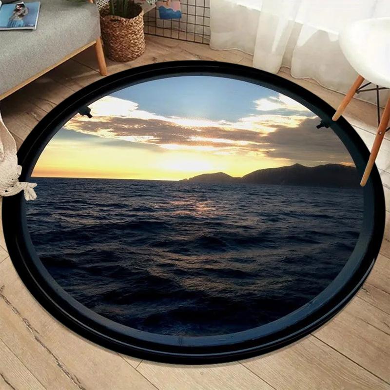 

Artistic Ocean Wave Oil Painting Round Rug Anti-slip Soft Coastal Carpet for Bohemian Living Room Bedroom Home Decor 60cmx60cm