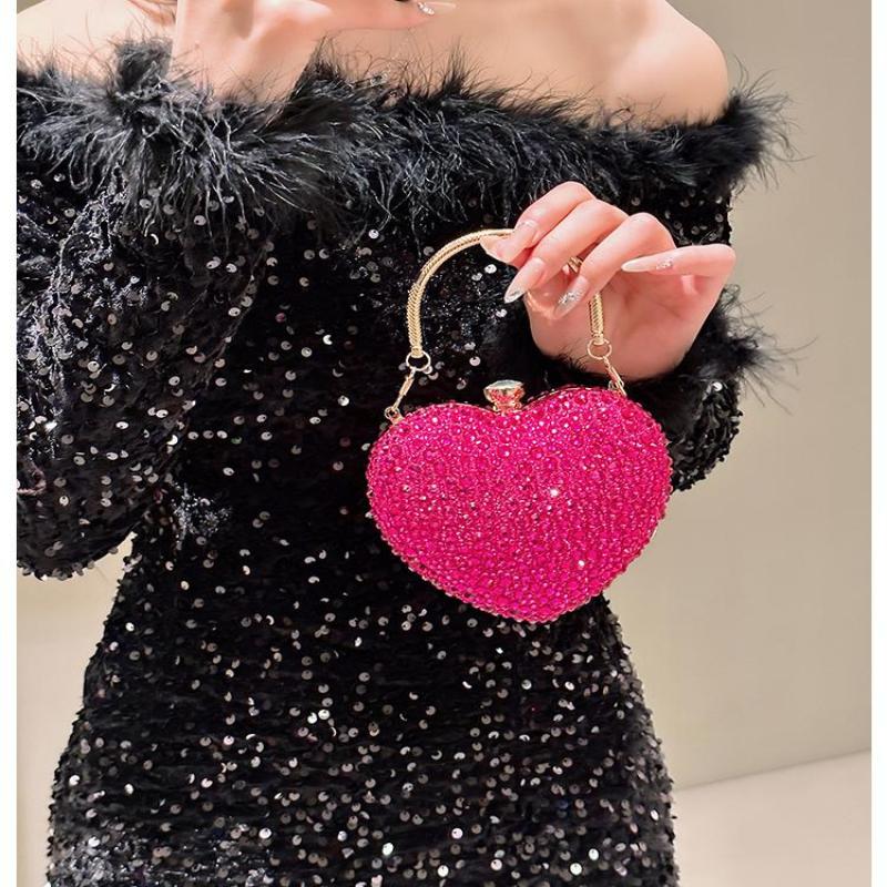 1 Piece Rhinestone Mini Handbags Luxury Diamond Inlay Heart Shape Crystal Clutch Purse Evening Wedding Party Shoulder Bag