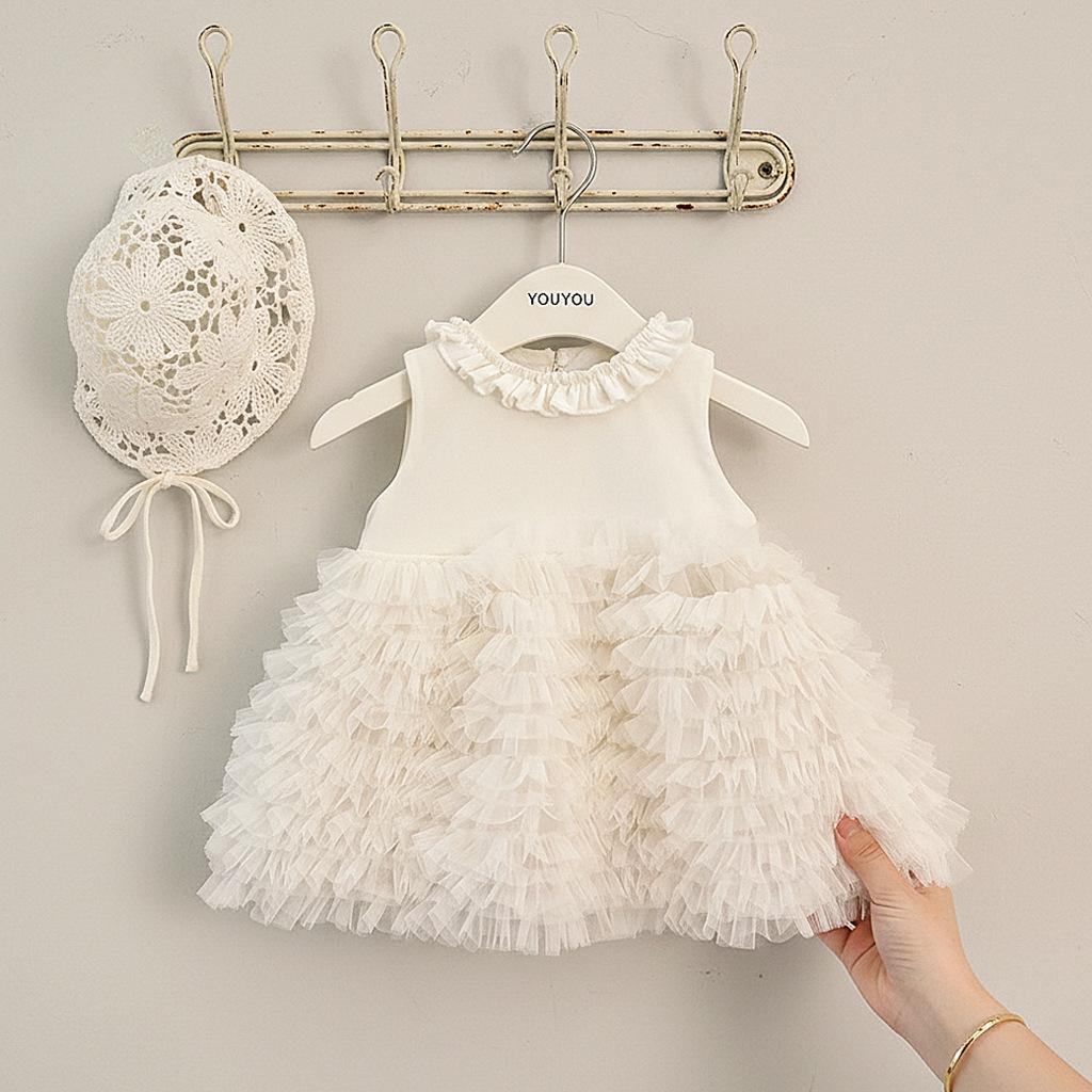 Baby Girl 1st Birthday Dress Solid Sleeveless Tiered Cake Skirt Fluffy Princess Party Gown Elegant Vest