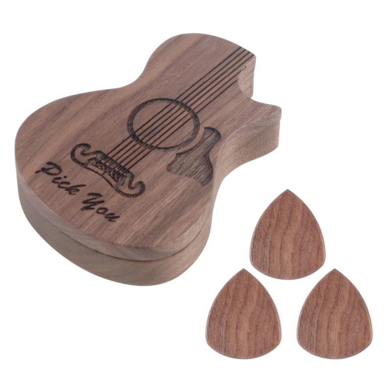 Wood Guitar Pick Storage Box Container Rotating Open Guitar Plectrums Cases Guitar Pick Collector Guitar Accessories