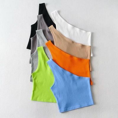 One Shoulder Cropped Tanks Κορυφαία Γυναικεία Καλοκαιρινά Αμάνικα Tanks Camis Σέξι λοξός γιακάς Ελαστικός κορσές Slim Crop Tops Tube Lady