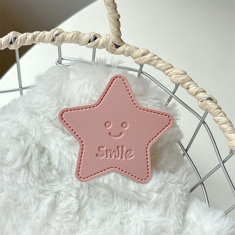 Solid Color Leather Pentagram Mobile Phone Airbag Bracket Pasted Portable Desktop Folding Ring Bracket Simple Internet Celebrity