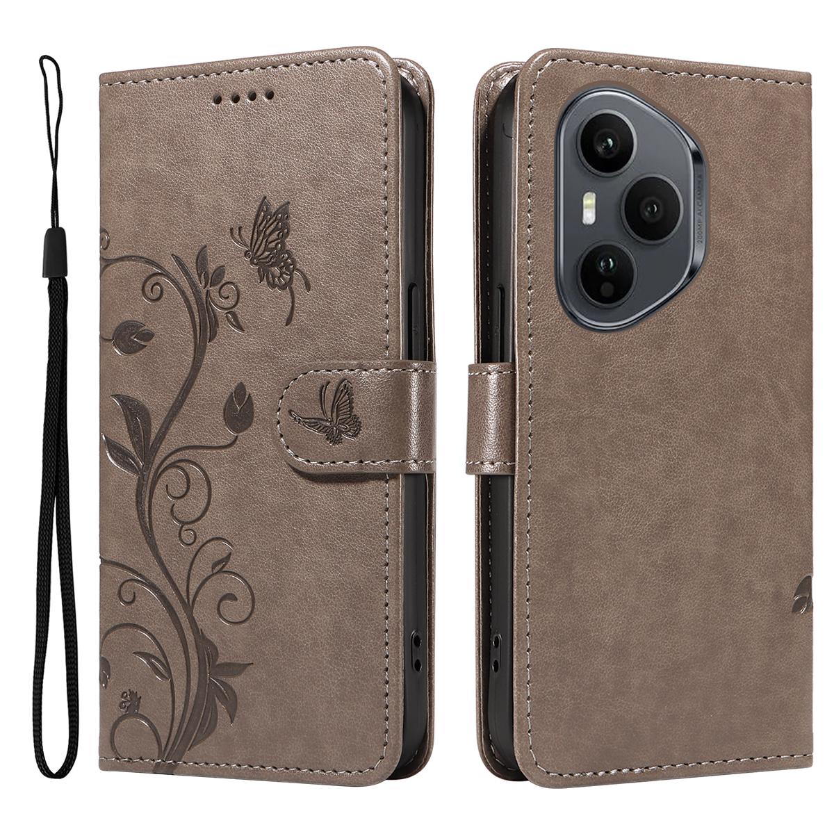 

Для Honor 400 Pro 5G (Глобальний) Чохли з ПУ шкіри з квітковим візерунком, гаманець-підставка, чохол для телефону з ремінцем Grey