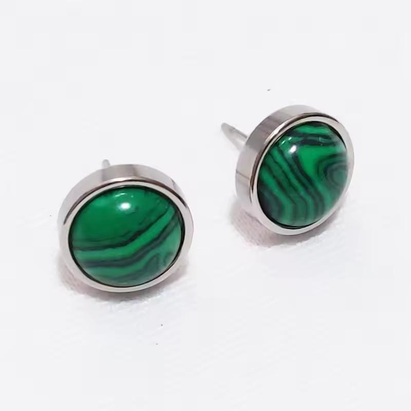 1pair Natural Stone Earrings Healing Crystal Quartzs Round Beads Steel Stud Fashion Ear Jewelry for Women Jewelry Gifts