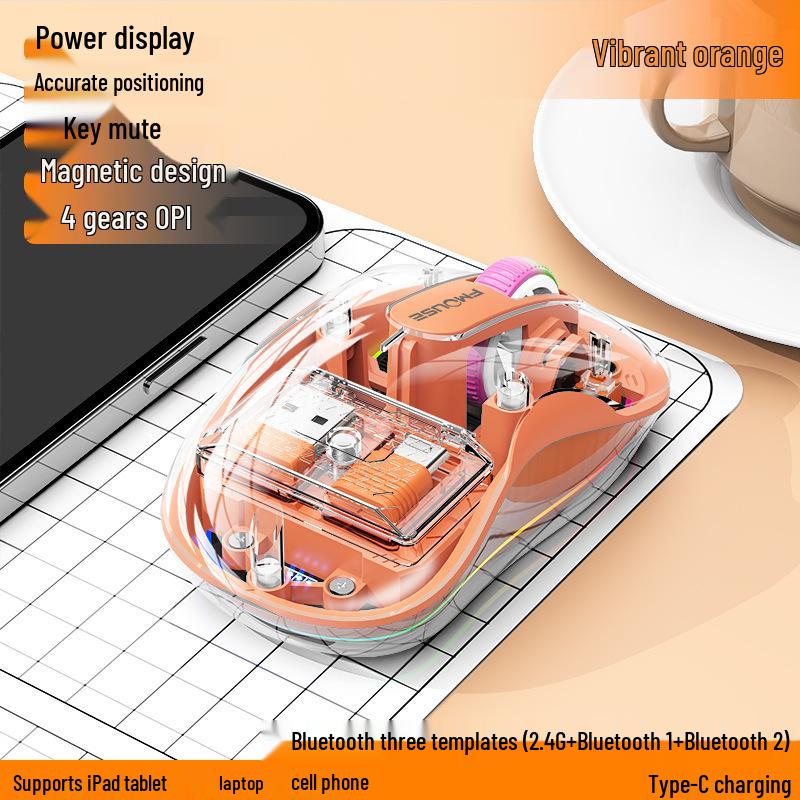 Bobcat Silent Bluetooth Mouse - Transparent, Wireless, 3 Modes, TYPE-C Charging, Universal Compatibility
