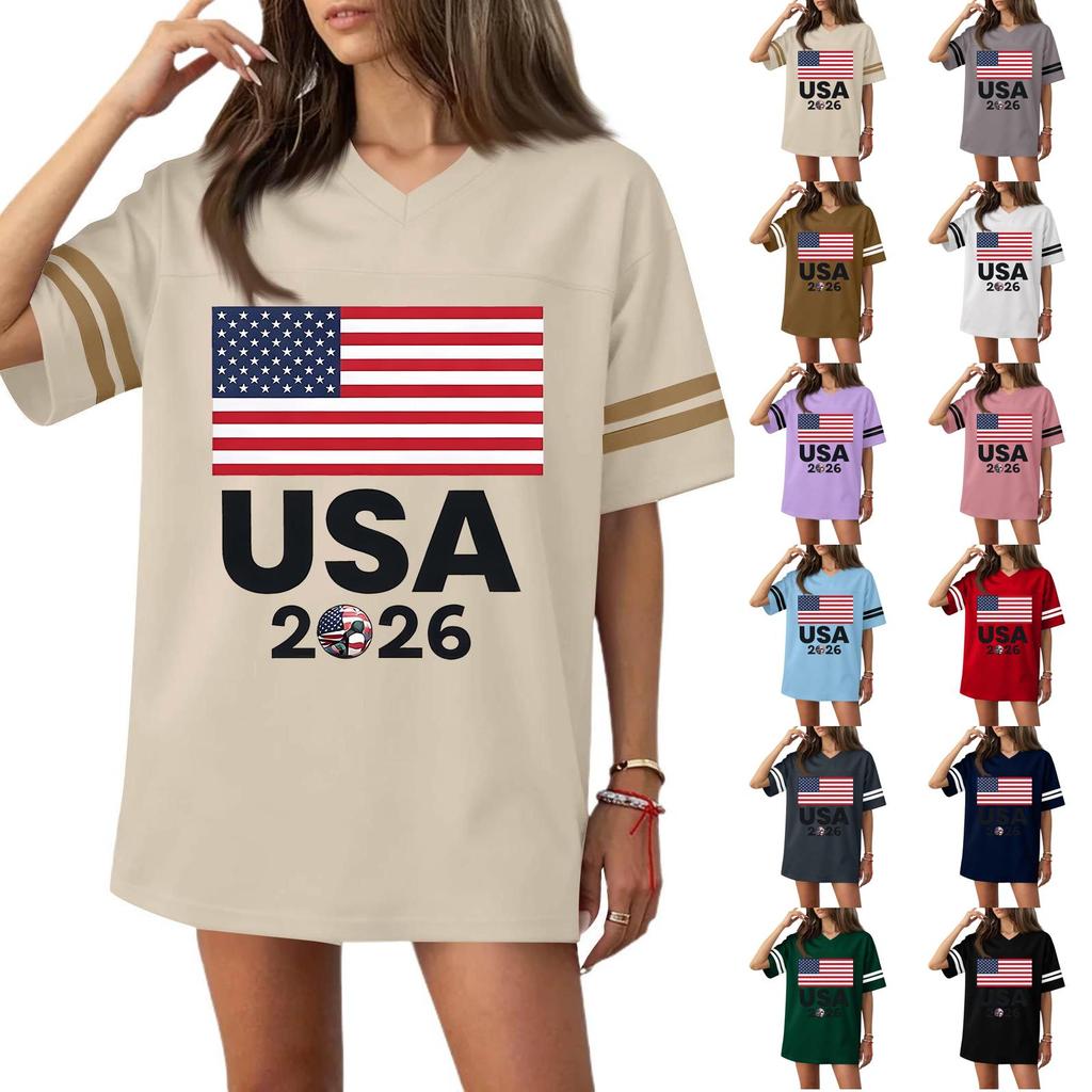 Women's Casual & Stylish V-Neck Sports — Print Short-Sleeve Athletic T-Shirt Top