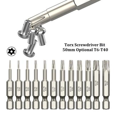 50mm Magnetic Hollow Torx Screwdriver Bits 1/4 Inch Hex Shank Alloy Steel Electric Screwdrivers Head T7-T40