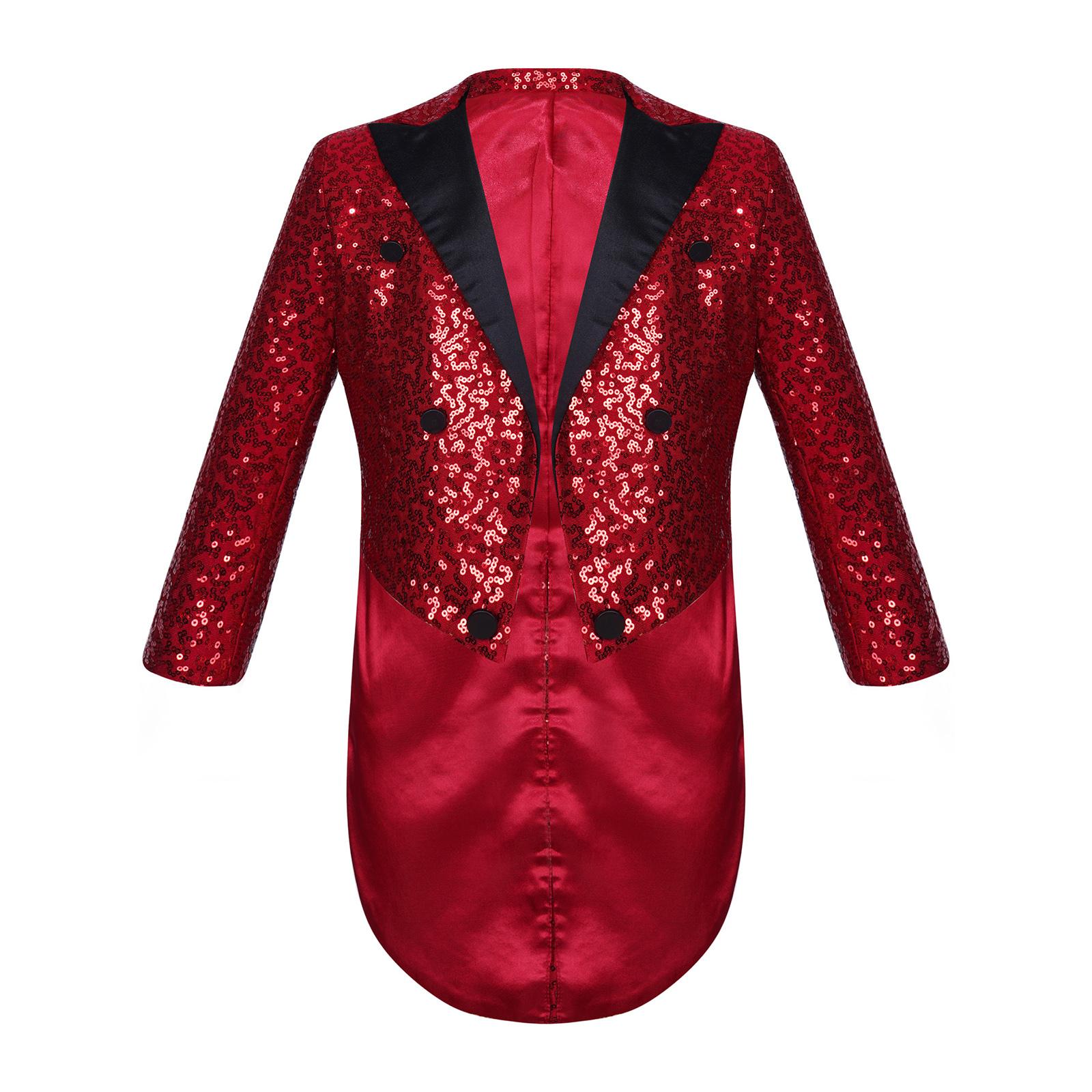 

Дети Мальчики Хэллоуин Цирк Манежа Блестки Фрак Магическое Шоу Блейзер Куртка 11-12 Years бордовый