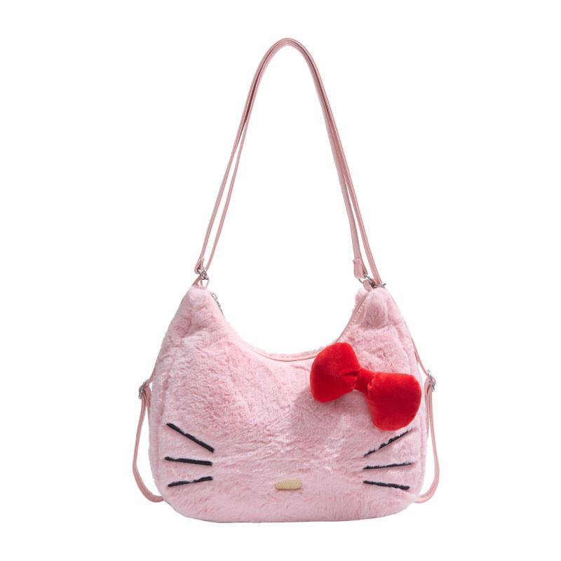 Bowknot Plush Soft Girl Backpack Pu Material Cartoon Shoulder Bag