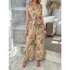 Summer Leisure and Vacation Style Printed High Waist Pocket Jumpsuits