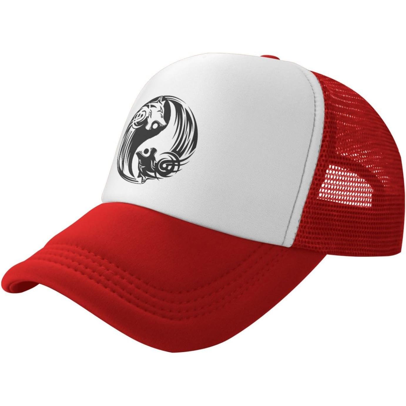 Yin Yang Wolf Graphic Trucker Hat Breathable Mesh Baseball Snapback Cap for Unisex XS（old）