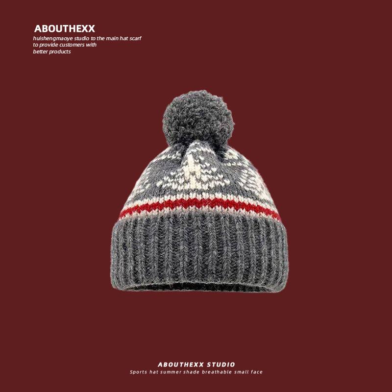 Women's Woolen Hat Winter Warm Knitted Hat Ear Protection  Face Showing Small Pullover Hat Korean Style Wool Ball Cold Hat