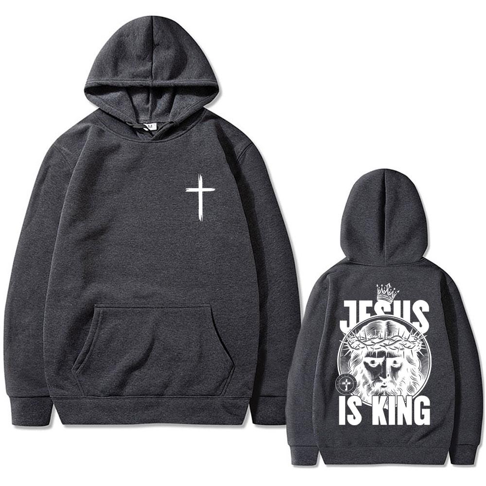 Christian Jesus Is King Graphic Hoodie Men Women Hip Hop Fashion Retro Oversized Sweatshirt Unisex Fleece Cotton Hoody Pullover