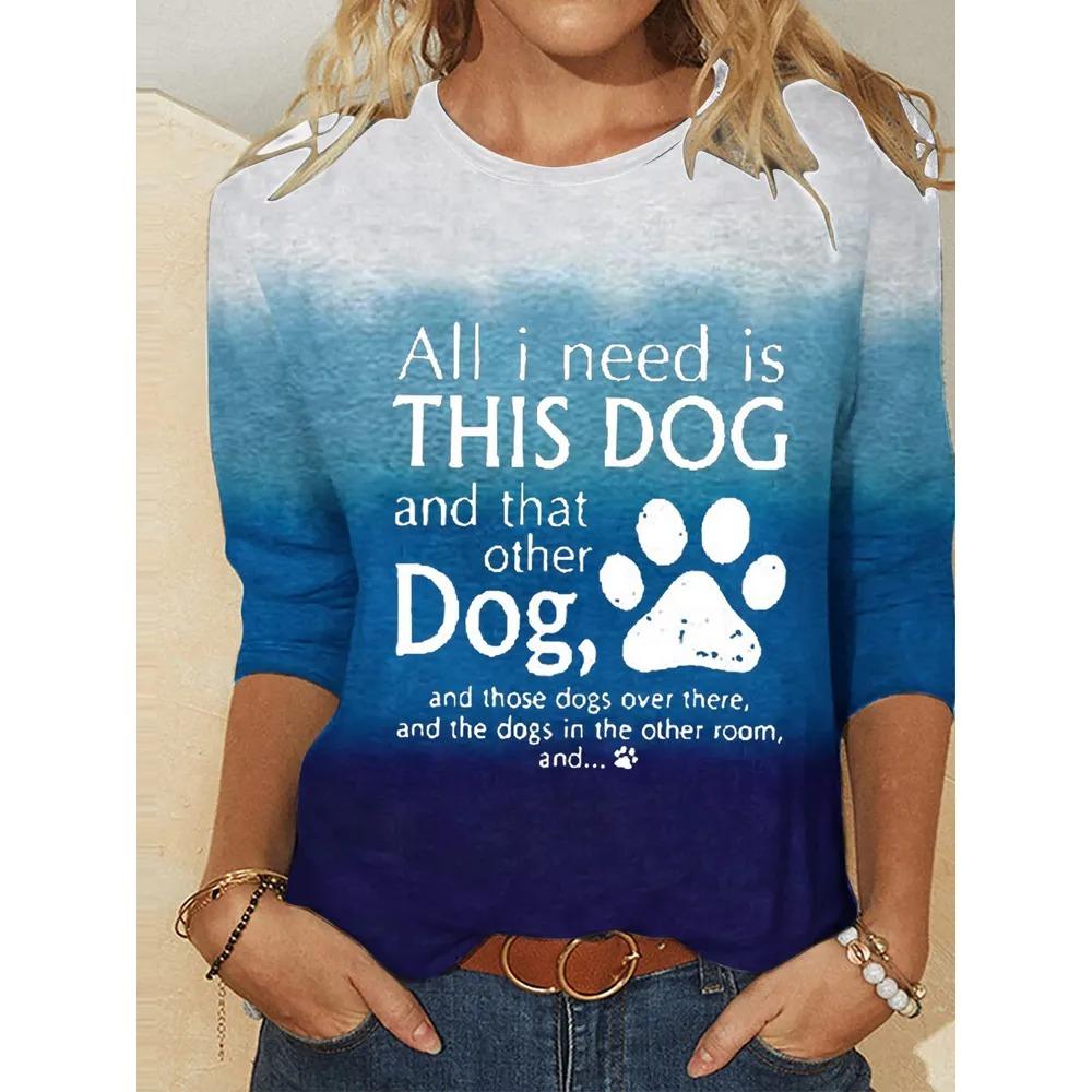 Fashionable Versatile Leisure 3D Long Sleeved T-shirt Women Loose Large Round Neck Casual Top Cartoon Letter Portrait Printed T-shirt