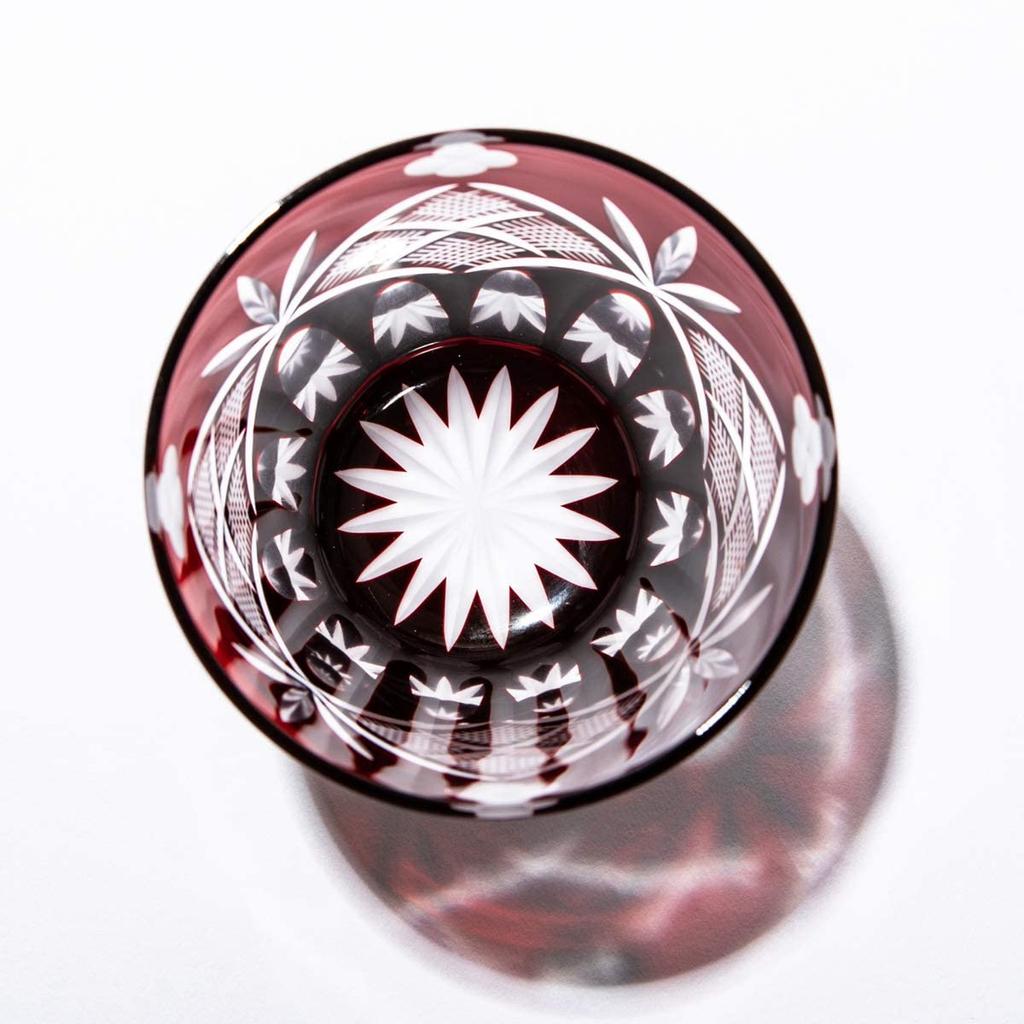 Official Direct Sales from Taiburo Edo Kiriko Genroku Crest Old Glass Wooden Made In Japan Studio Four-Leaf Open-Top (Red) TB90625-4R, Box,