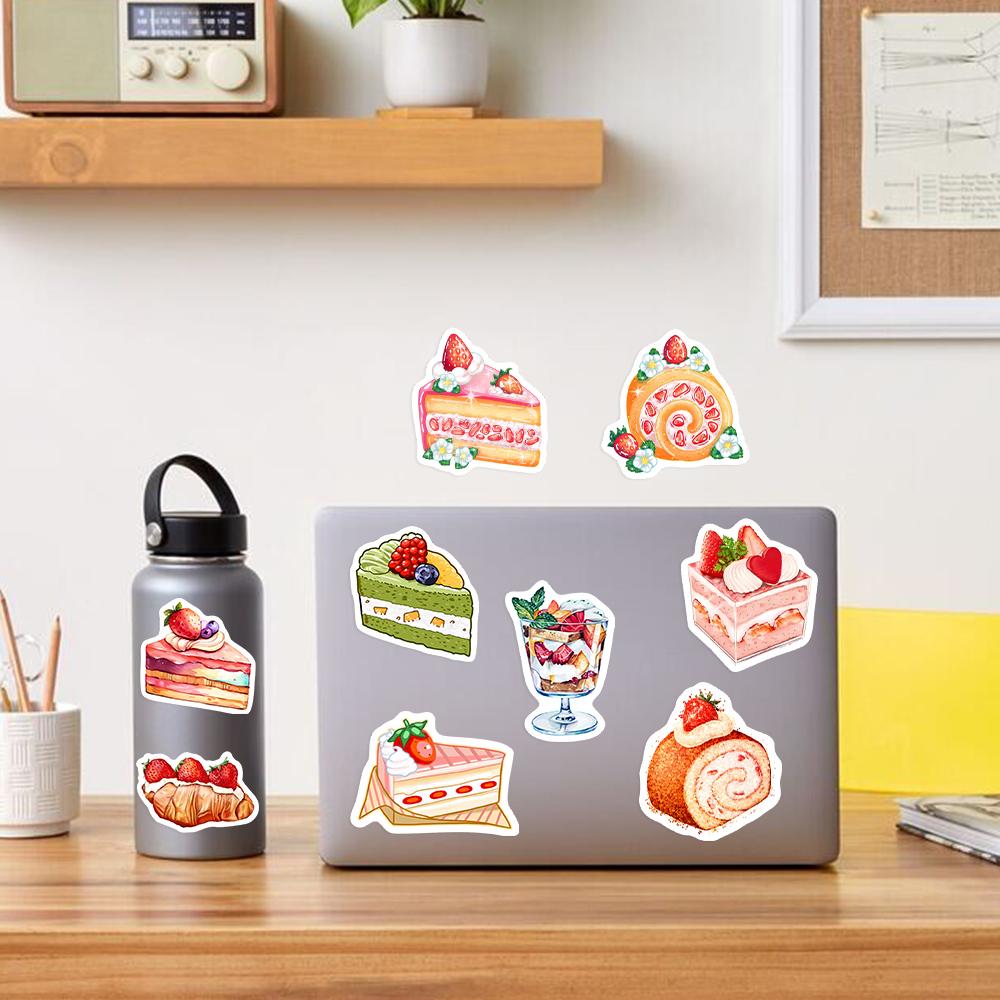 Watercolor Dessert Cake Stickers Fruit Pie Diy Kids Toy Gift Decorative Decal For Scrapbook Laptop Luggage Bottles Waterproof